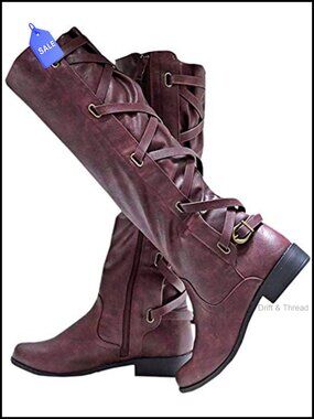 Lace Up Knee High Boots Motorcycle Riding Strappy Combat